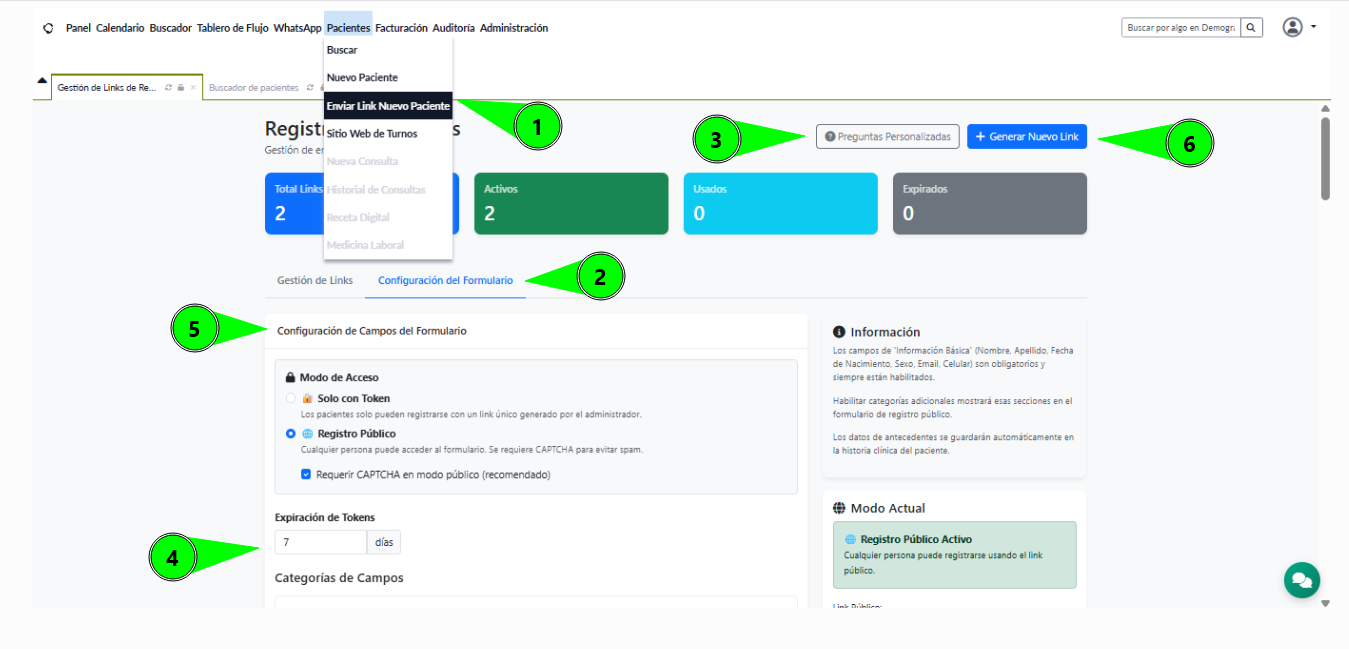 Configuración formulario Alta Paciente